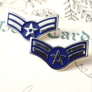 Two Air Force pins star silver blue airman 1st class brooch